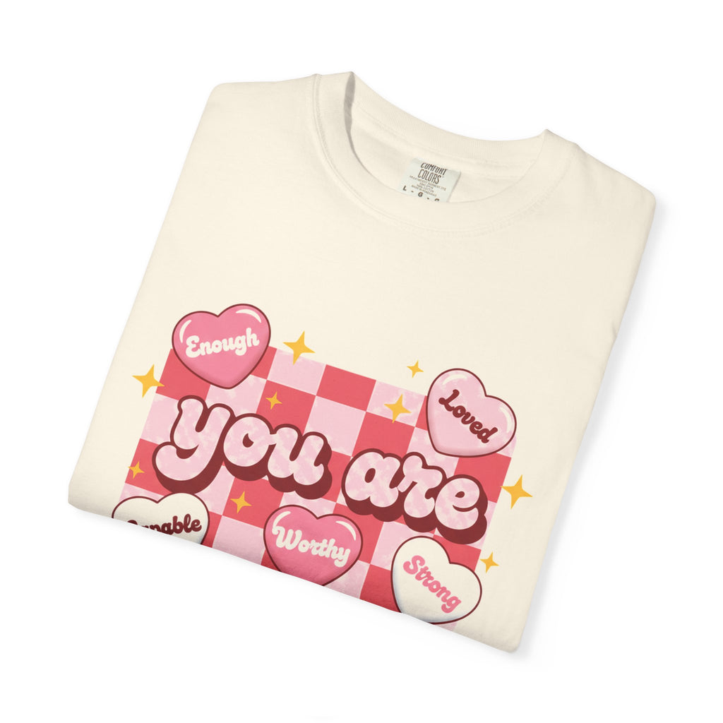 You Are Enough Pink Check Shirt, Affirmation Conversation Heart Tee, Valentines Shirt, Self Love Gift
