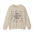 Cats Make Life Better Sweatshirt, Minimalist Cat Line Art Sweatshirt, Cat Lover Gift, Cat Mom Sweatshirt, Cute Kitten Doodle Sweatshirt, Cra