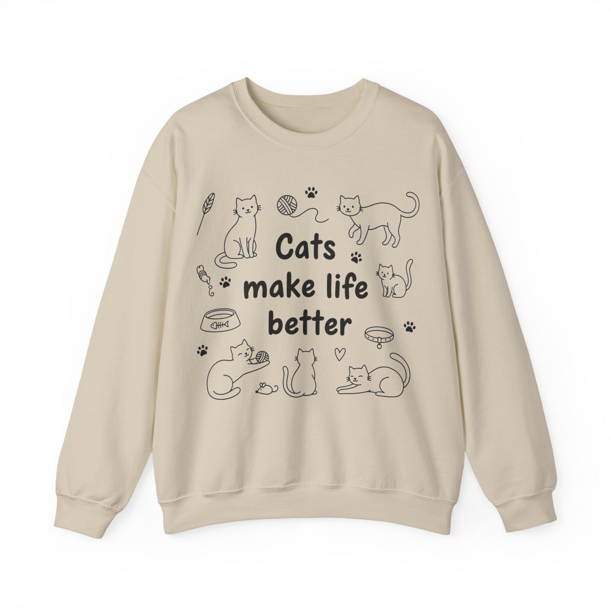 Cats Make Life Better Sweatshirt, Minimalist Cat Line Art Sweatshirt, Cat Lover Gift, Cat Mom Sweatshirt, Cute Kitten Doodle Sweatshirt, Cra