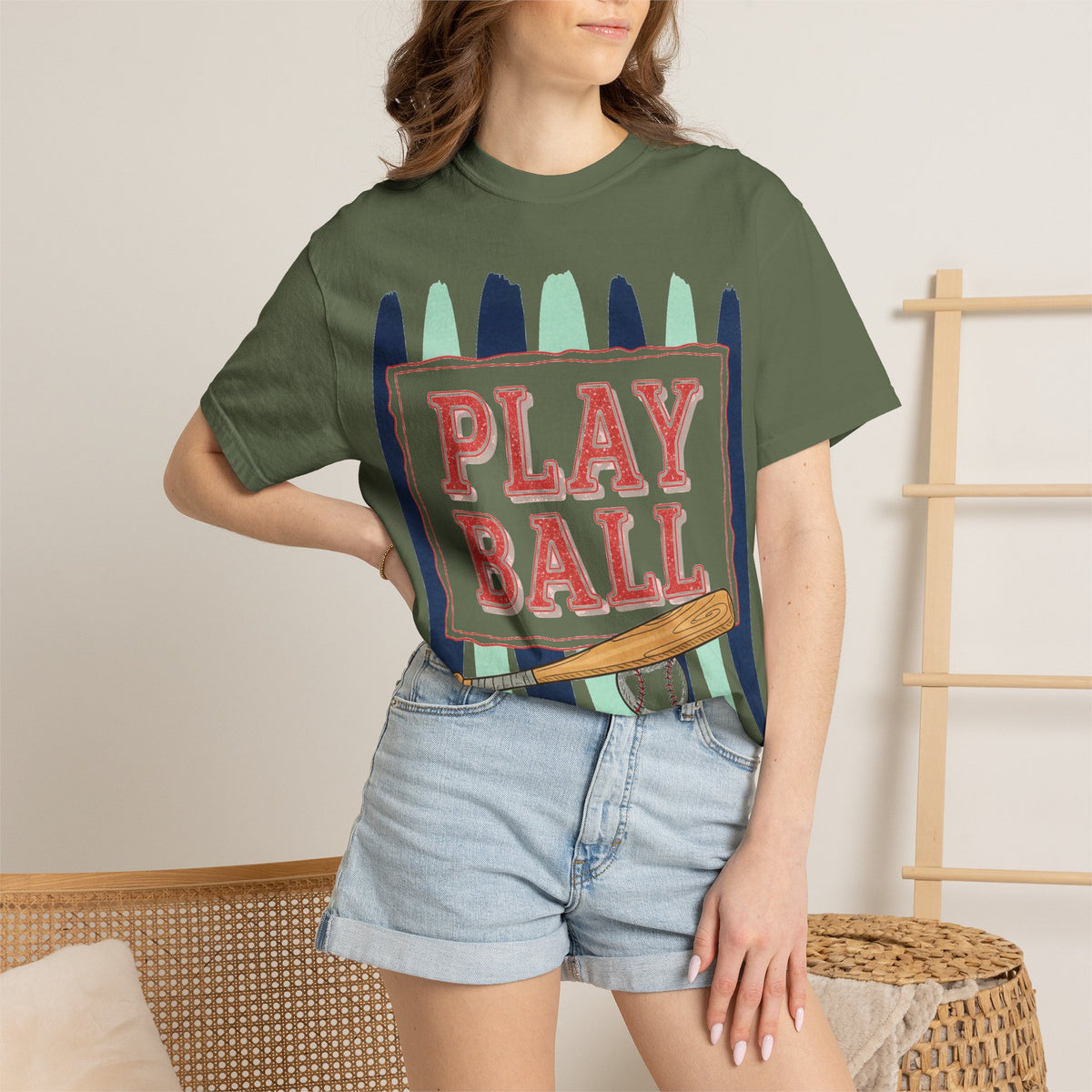 Play Ball Tall Stripe Shirt, Painted Baseball Panel Tee, Game Day Baseball Shirt, Sports Mom Gift
