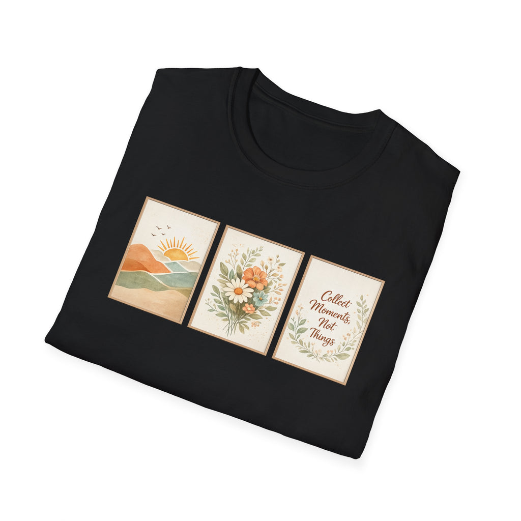 Collect Moments Not Things Shirt, Boho Triptych Tee, Minimalist Gift