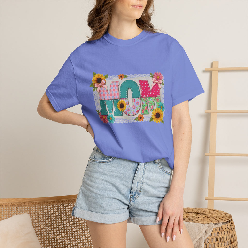 Mom Sunflower Applique Shirt, Faux Stitch Floral MOM Tee, Mothers Day Shirt, Mom Gift