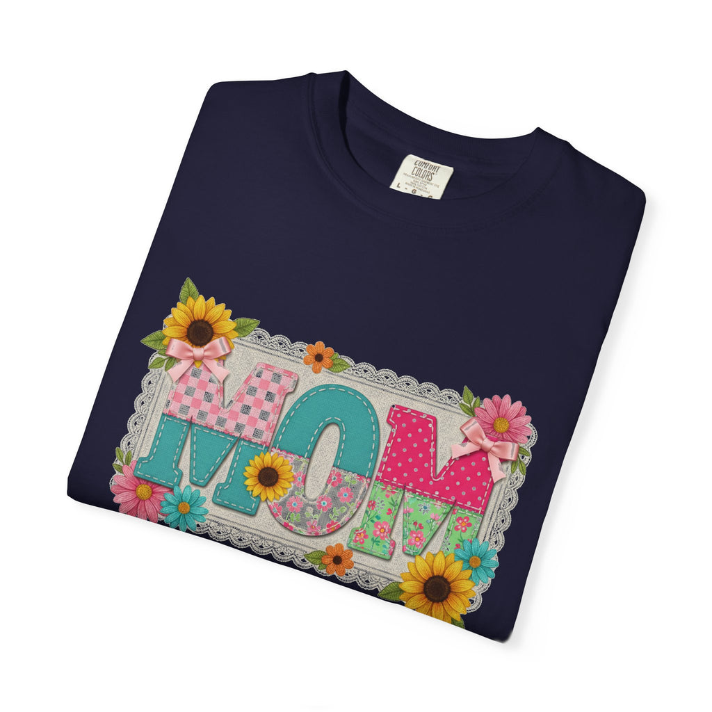 Mom Sunflower Applique Shirt, Faux Stitch Floral MOM Tee, Mothers Day Shirt, Mom Gift