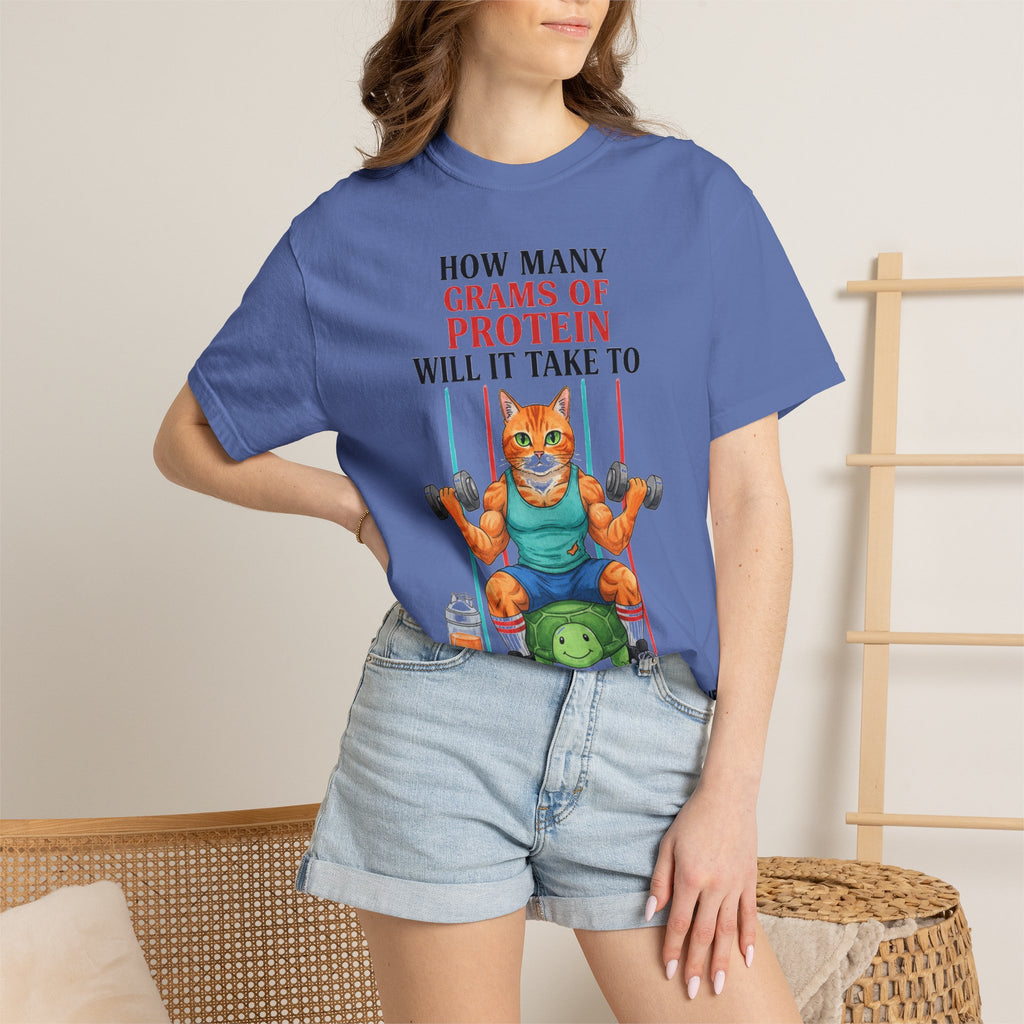 How Many Grams Of Protein Tall Shirt, Funny Buff Cat Gym Tee, Protein Humor Shirt, Weightlifting Gift