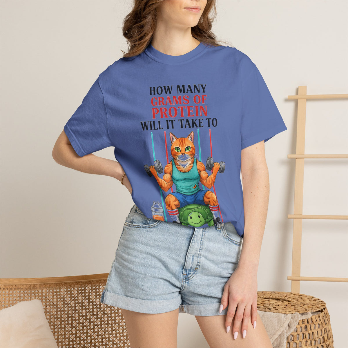 How Many Grams Of Protein Tall Shirt, Funny Buff Cat Gym Tee, Protein Humor Shirt, Weightlifting Gift