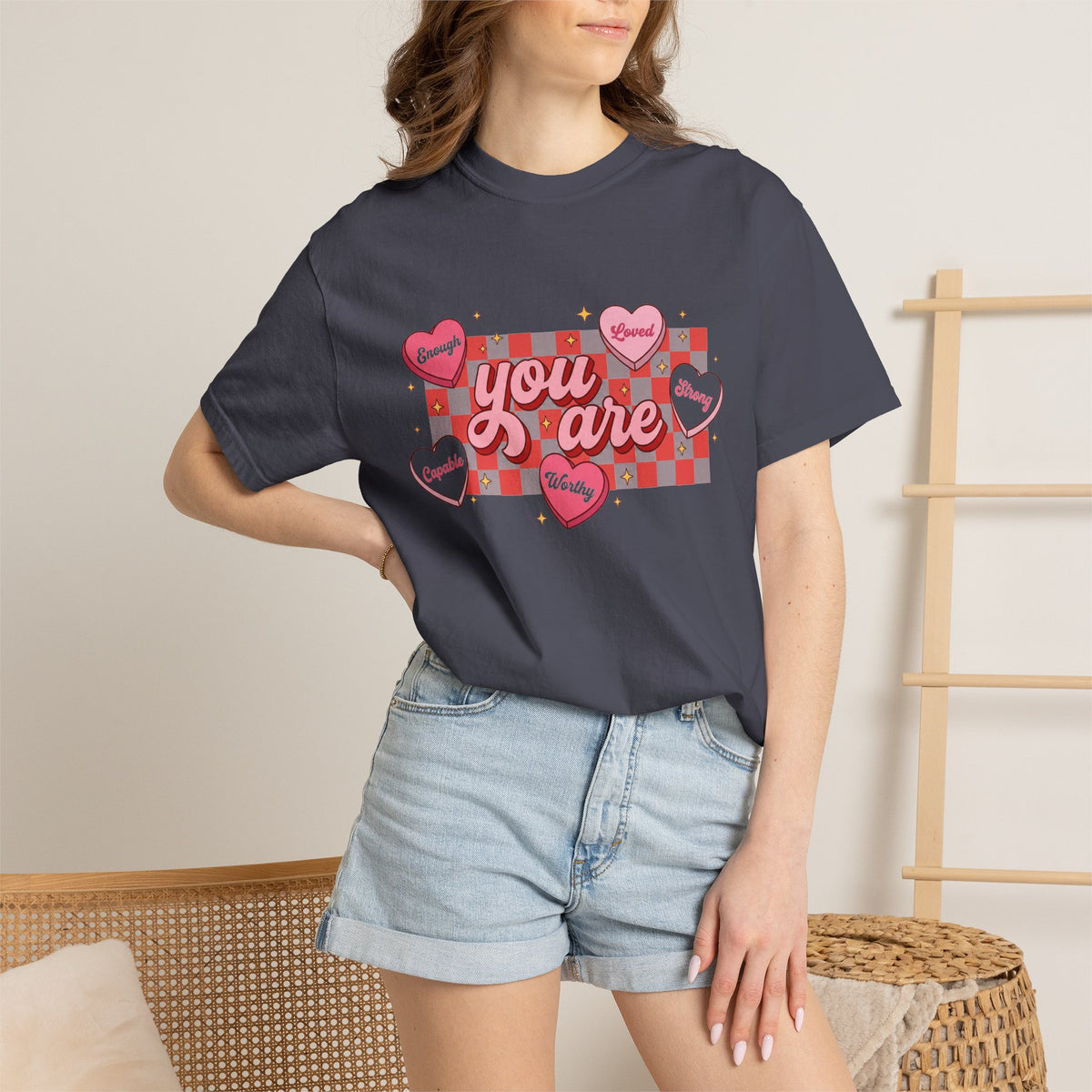 You Are Enough Candy Heart Shirt, Red Check Affirmation Tee, Valentines Self Love Shirt, Gift For Her