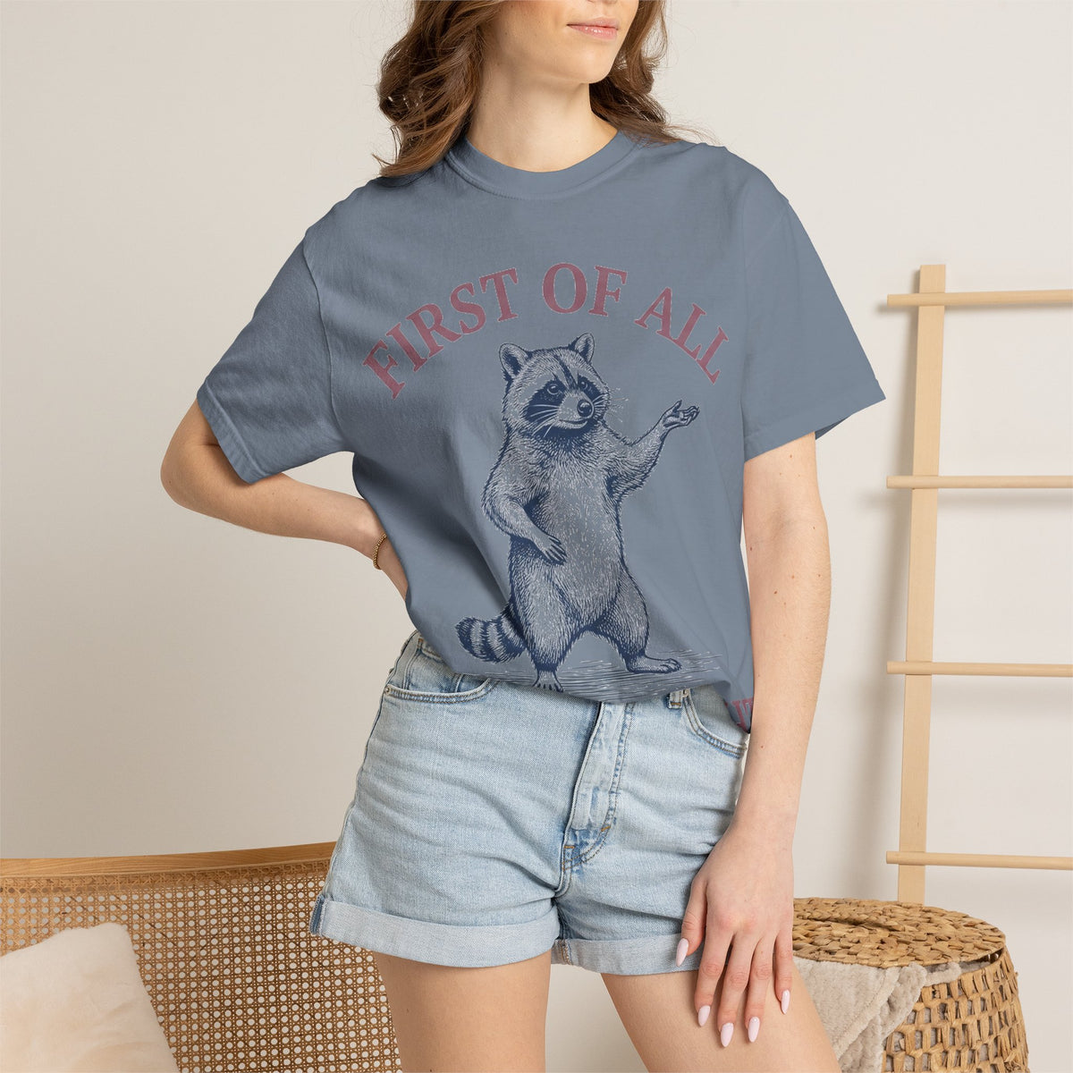 First Of All I'm A Delight Shirt, Funny Raccoon Tee, Sassy Vintage Engraving Shirt, Sarcastic Gift