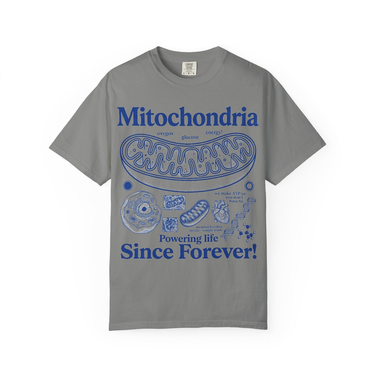 Mitochondria Powering Life Since Forever Tall Shirt, Retro Biology Poster Tee, Science Teacher Shirt, Nerd Gift