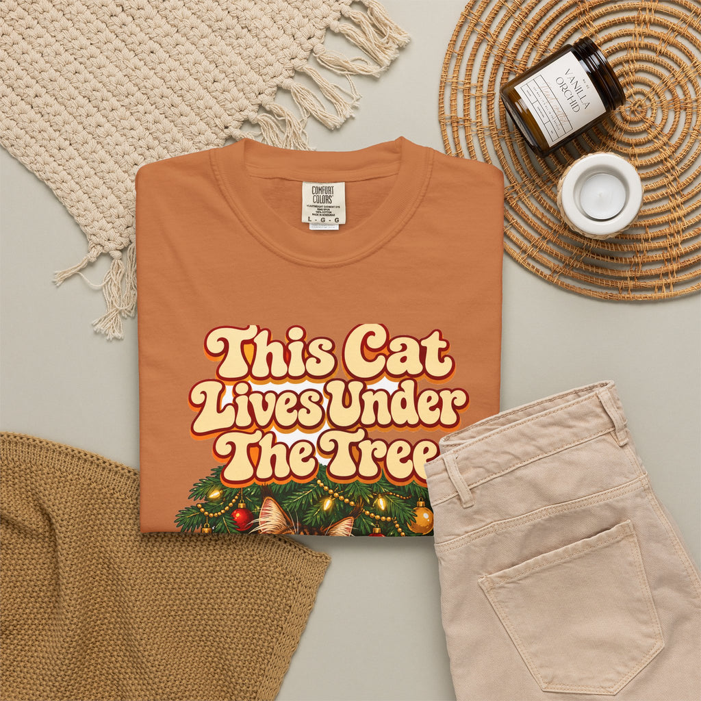 Funny Christmas Cat Shirt This Cat Lives Under The Tree Shirt, Funny Holiday Gift Shirt, Christmas Gift Idea