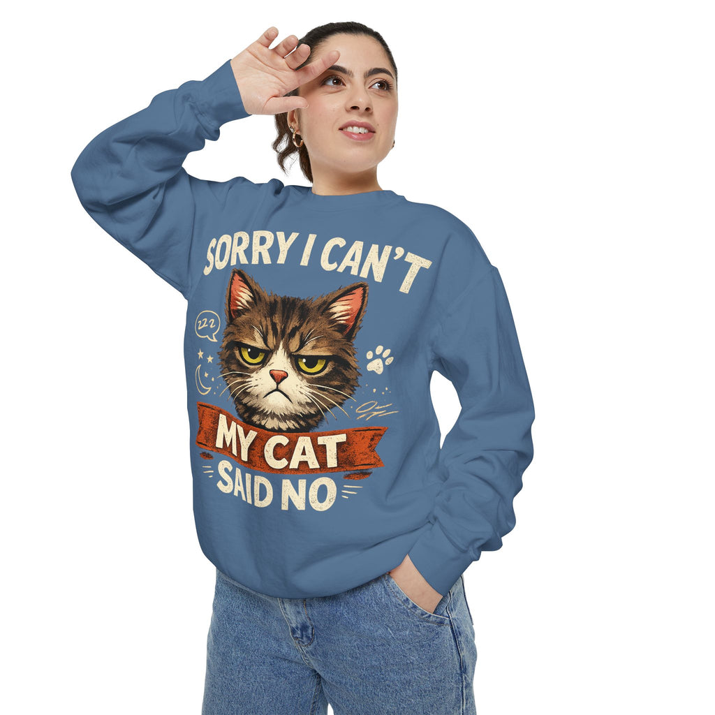 Sorry I Can't My Cat Said No Sweatshirt — Funny Cat Lover Pullover