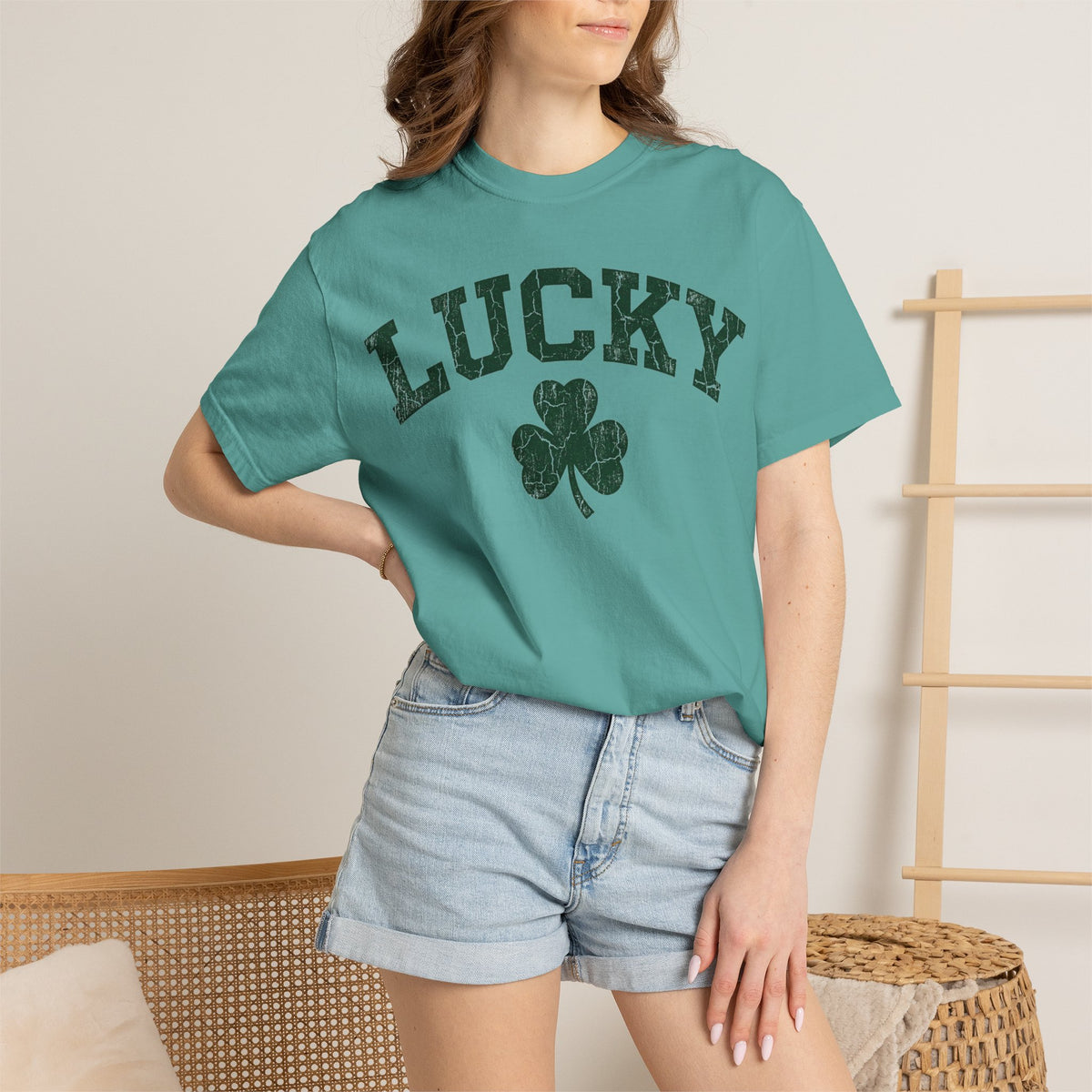 Lucky Clover Collegiate Shirt, Cracked Varsity Green Tee, St Patricks Day Shirt, Shamrock Gift