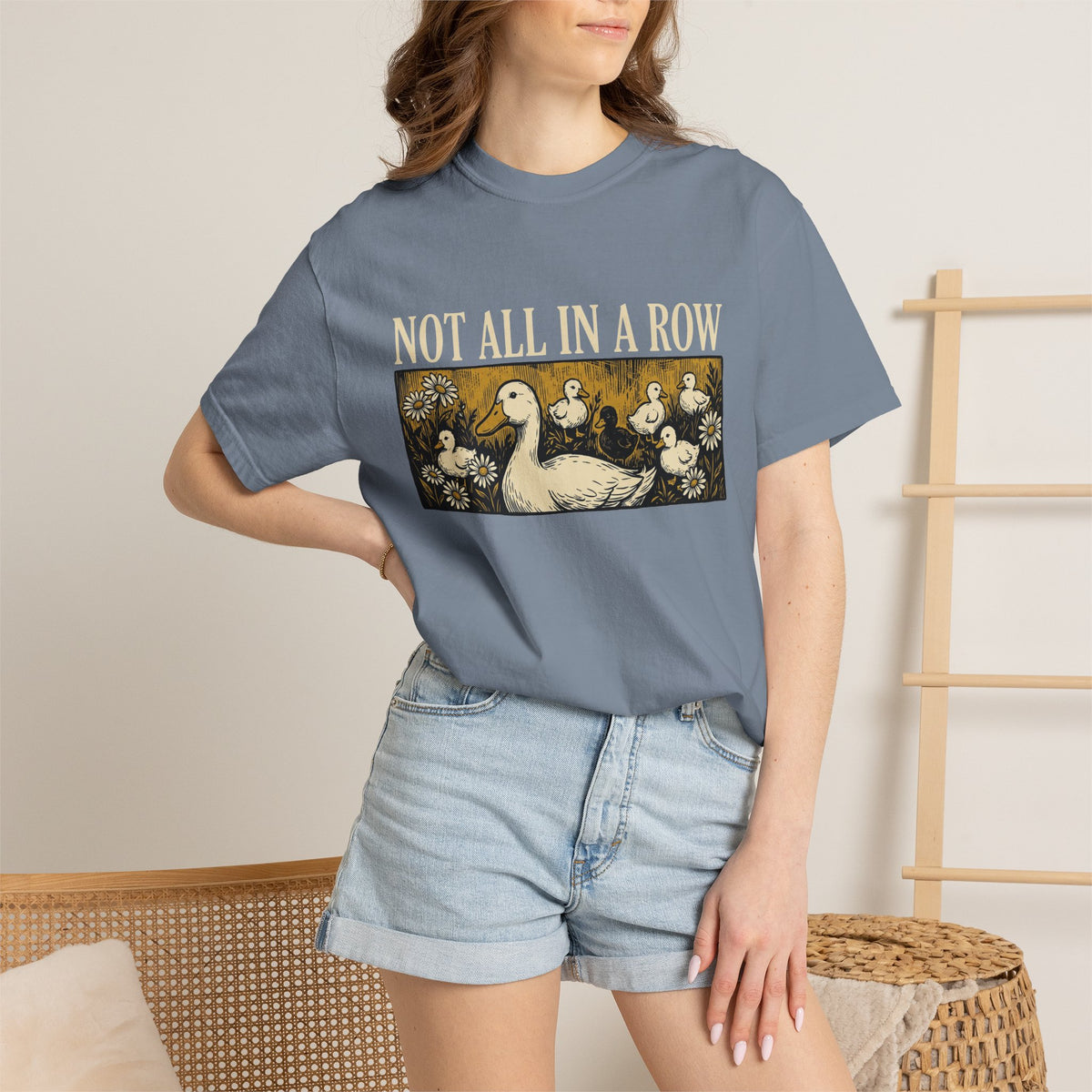 Not All In A Row Gold Panel Shirt, Woodcut Duck Family Tee, Folk Art Duck Shirt, Funny Gift