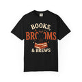 Books, Brooms & Brews Shirt, Black Cat Book Lover Comfort Colors Tee