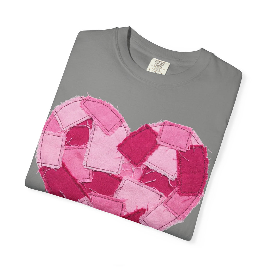 Patchwork Heart Shirt, Frayed Pink Quilt Heart Tee, Shabby Chic Valentine Shirt, Cozy Gift