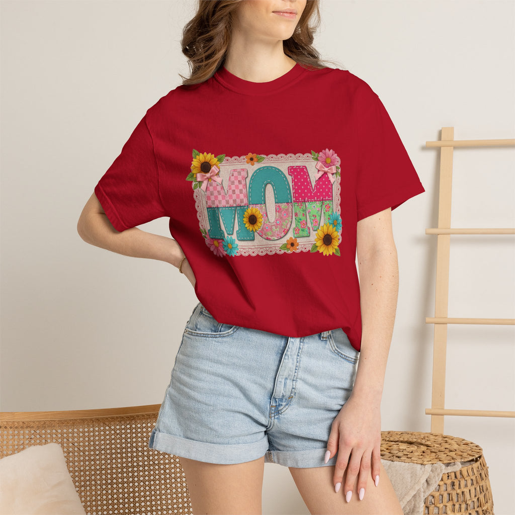 Mom Sunflower Applique Shirt, Faux Stitch Floral MOM Tee, Mothers Day Shirt, Mom Gift