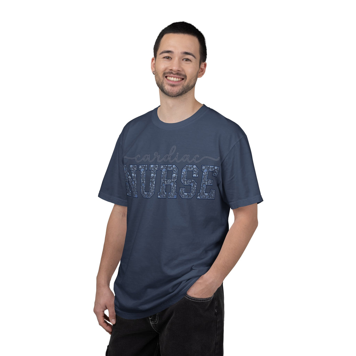 Cardiac Nurse Shirt, Blue Floral Varsity Nurse Tee, Cardiology RN Shirt, Cardiac Nurse Gift
