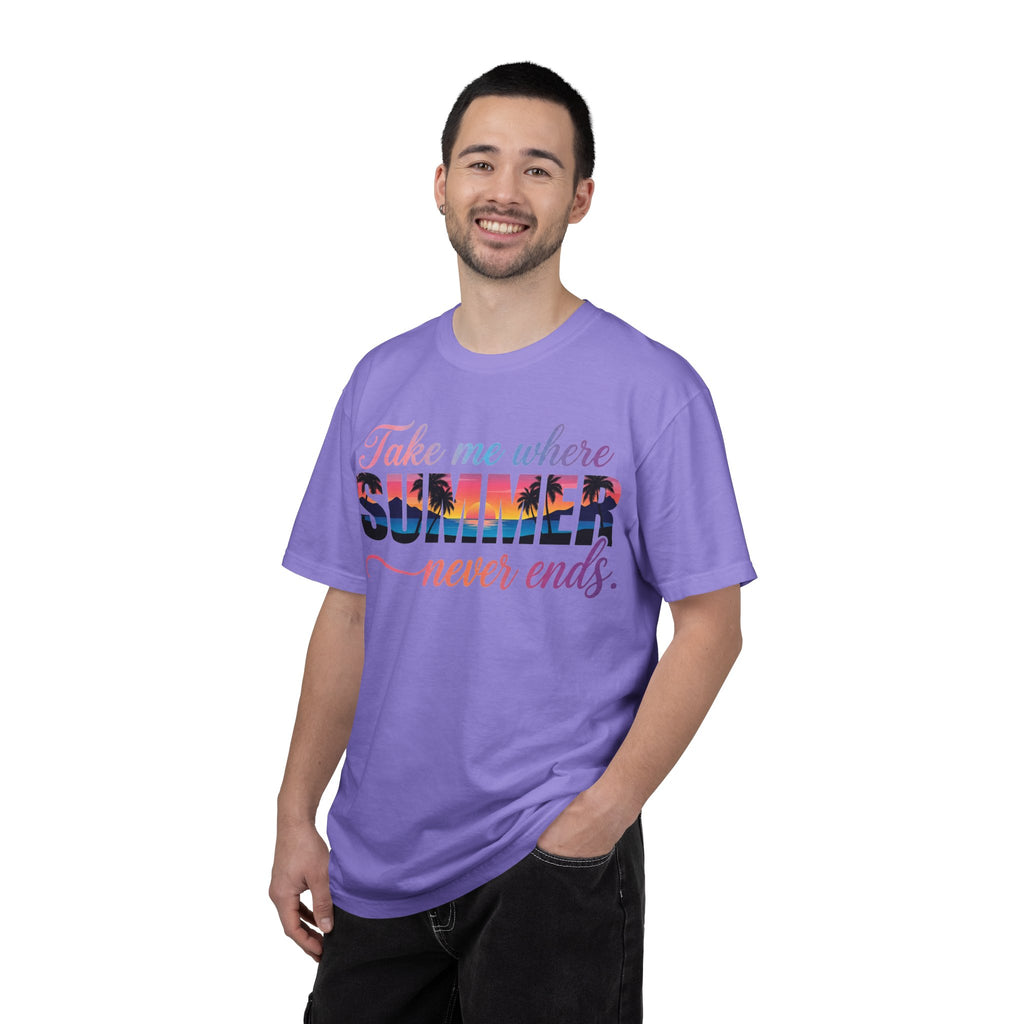 Take Me Where Summer Never Ends Shirt, Sunset Palm Tree Tee, Beach Vacation Shirt, Summer Gift