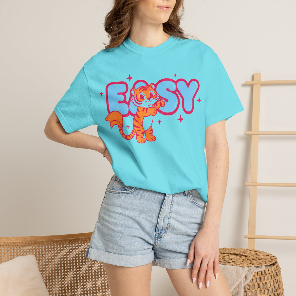 Easy Tiger Centre Cub Shirt, Y2K Retro Bubble Tiger Tee, Pink Sparkle Shirt, Funny Flirty Gift