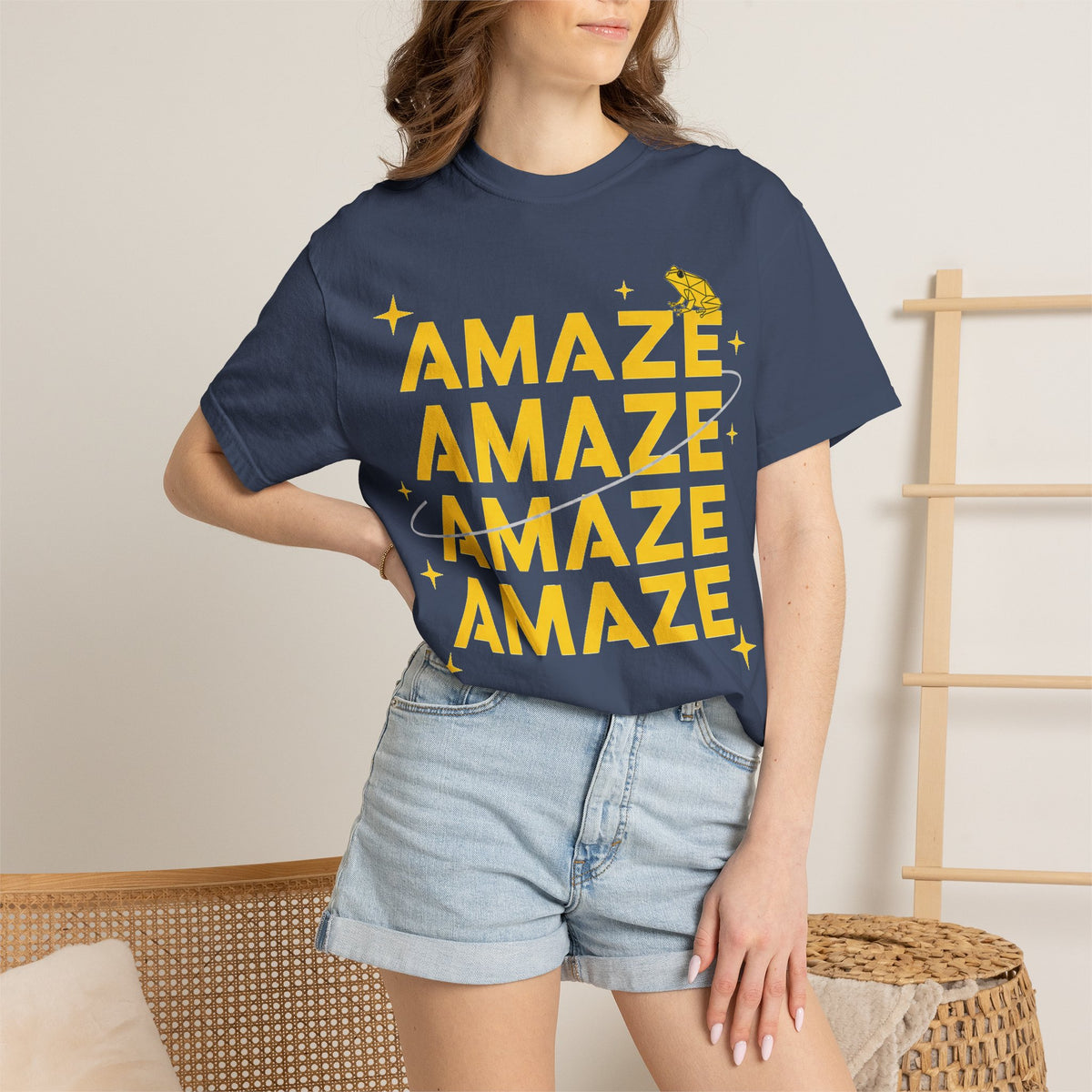 Amaze Amaze Amaze Amaze Shirt, Four Line Retro Type Tee, Frog Sparkle Graphic Shirt, Trendy Gift