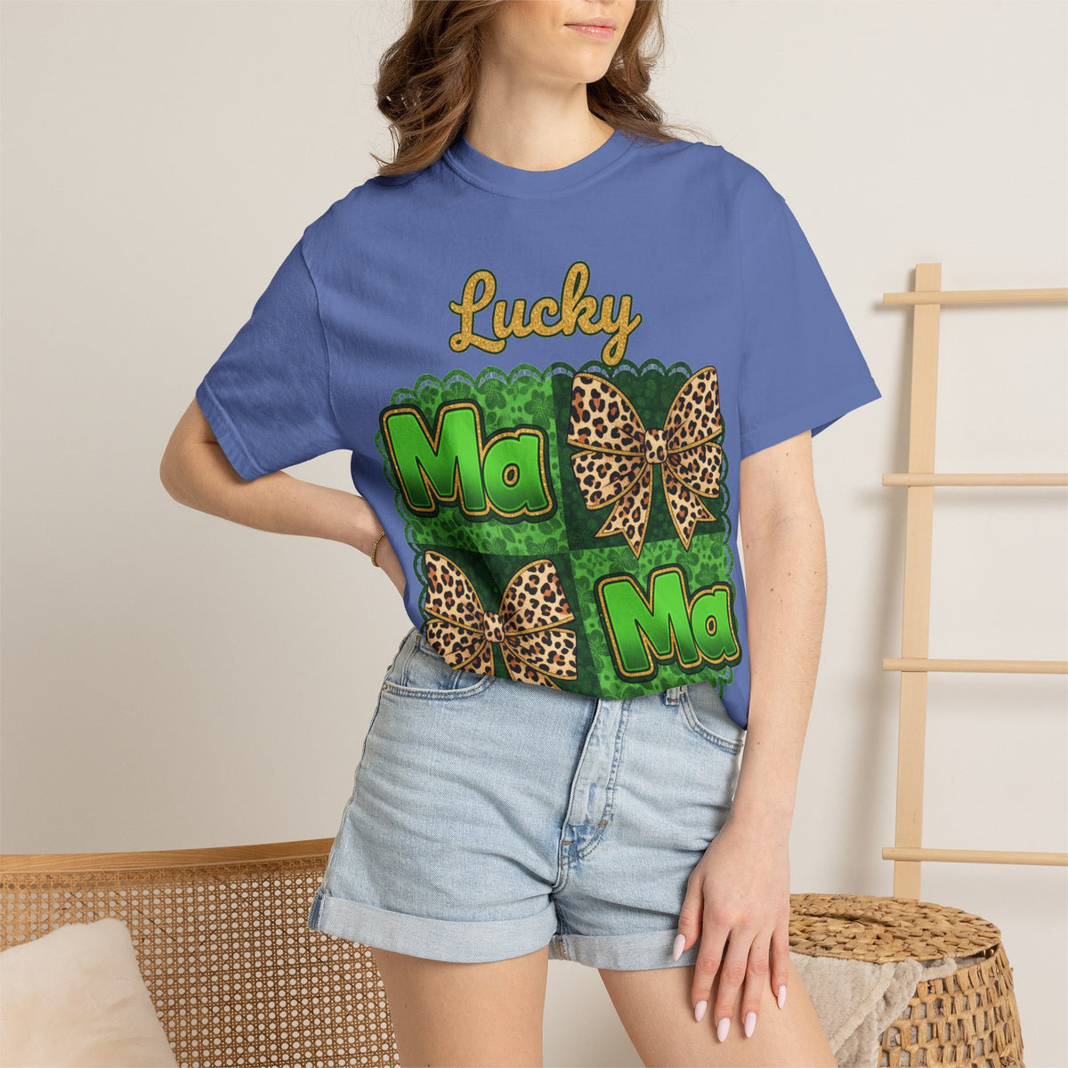 Lucky Mama Quad Shirt, Shamrock Leopard Bow Tee, St Patricks Day Mom Shirt, Irish Mama Gift