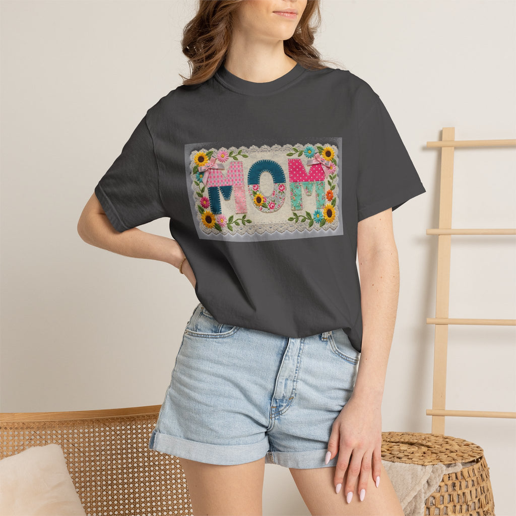 Mom Floral Applique Shirt, Faux Embroidery Sunflower MOM Tee, Mothers Day Shirt, Mom Gift