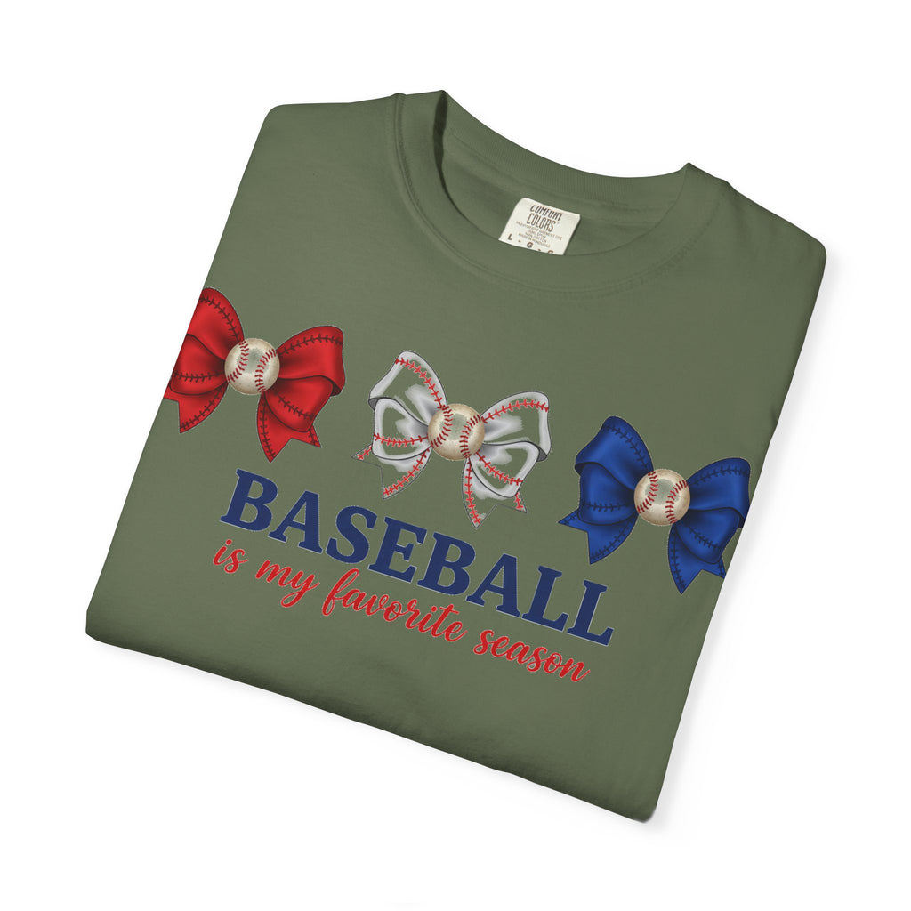 Baseball Is My Favorite Season Shirt, Red White Blue Bows Tee, Baseball Mama Shirt, Opening Day Gift