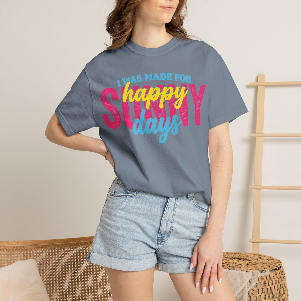 Happy Sunny Days Wide Shirt, Retro Layered Type Summer Tee, Bright Vacation Shirt, Summer Gift