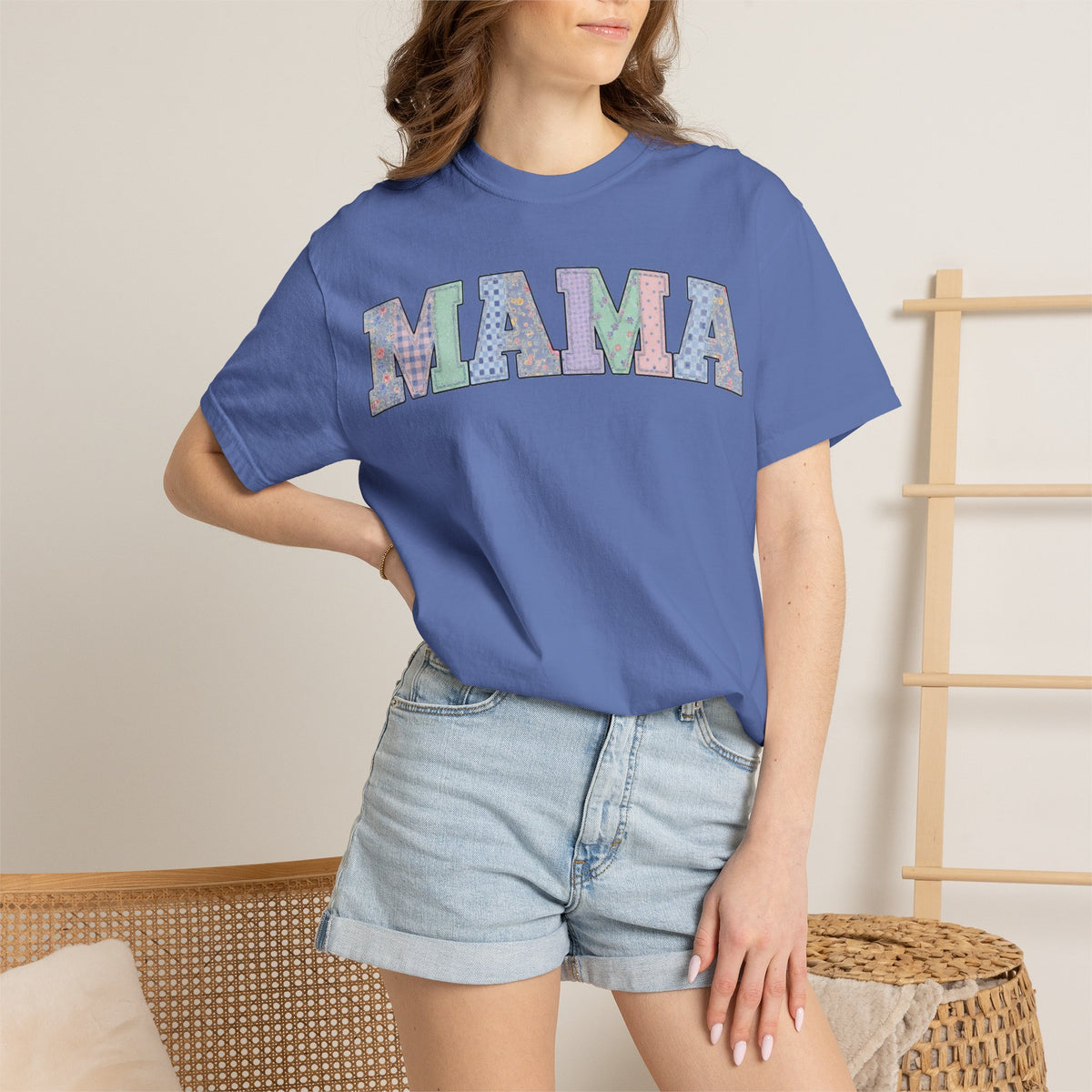 Mama Soft Patchwork Shirt, Small Pastel Applique Tee, Shabby Chic Mama Shirt, Mom Gift