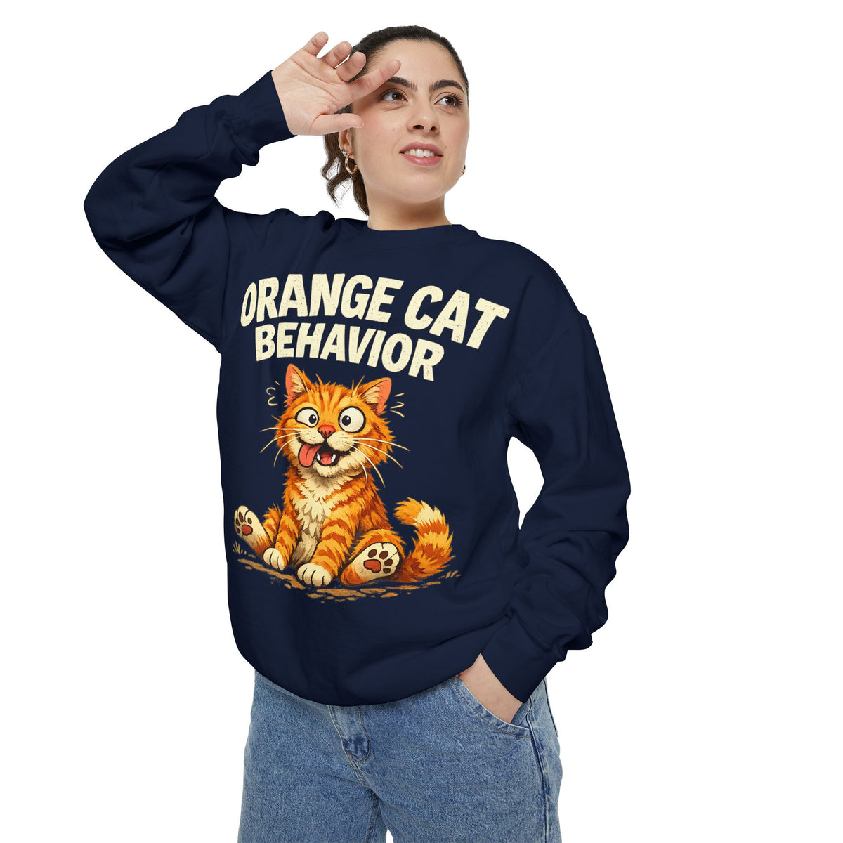 Orange Cat Behavior Sweatshirt — Cute Ginger Kitty Graphic Pullover