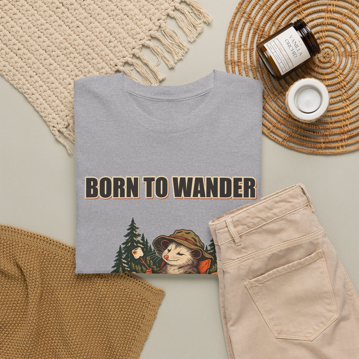 Born to Wander, Packed to Snack – Camping Opossum T-Shirt