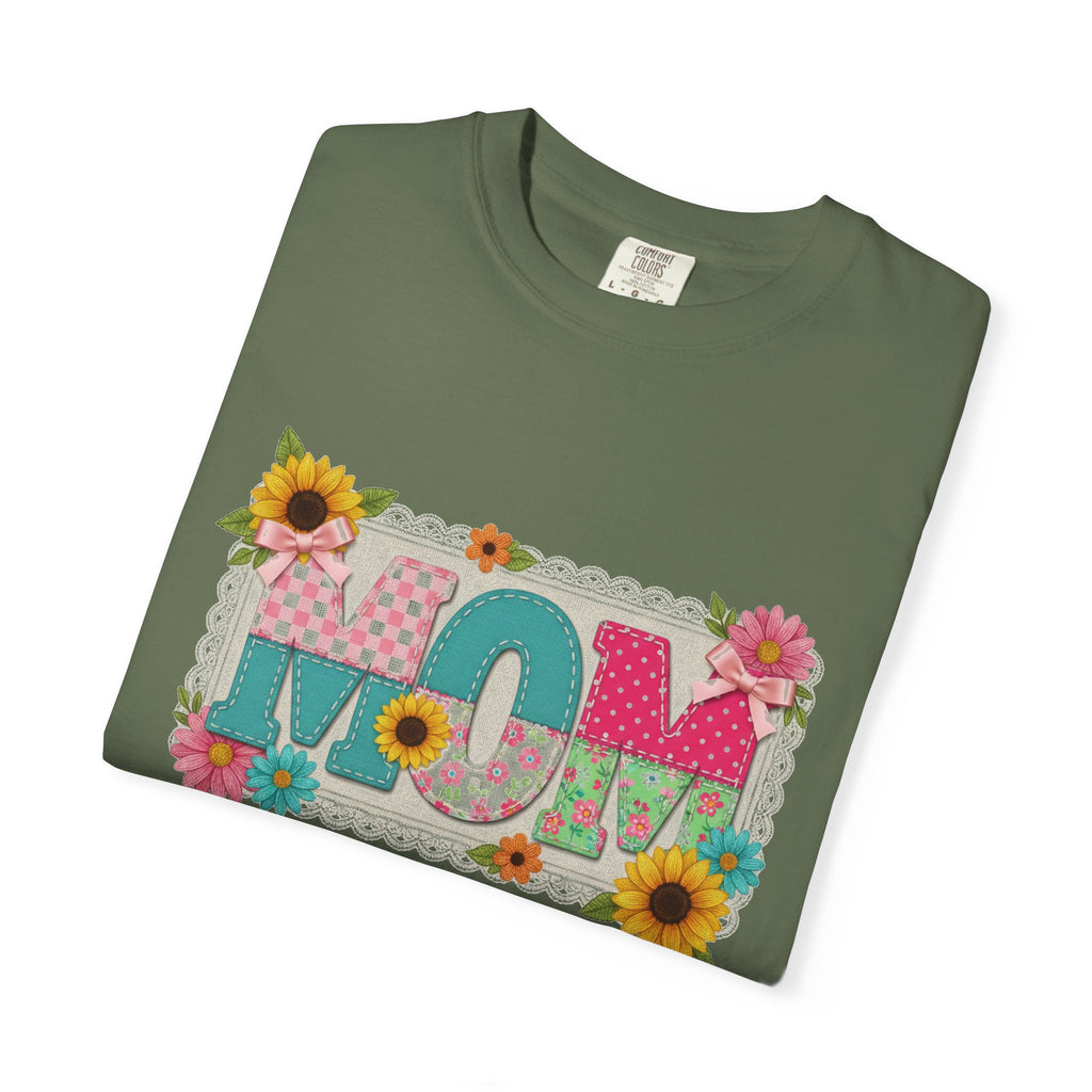 Mom Sunflower Applique Shirt, Faux Stitch Floral MOM Tee, Mothers Day Shirt, Mom Gift