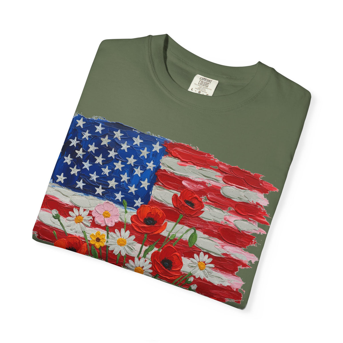 American Flag Poppy Bouquet Shirt, Impasto Patriotic Floral Tee, Memorial Day Shirt, Veterans Gift