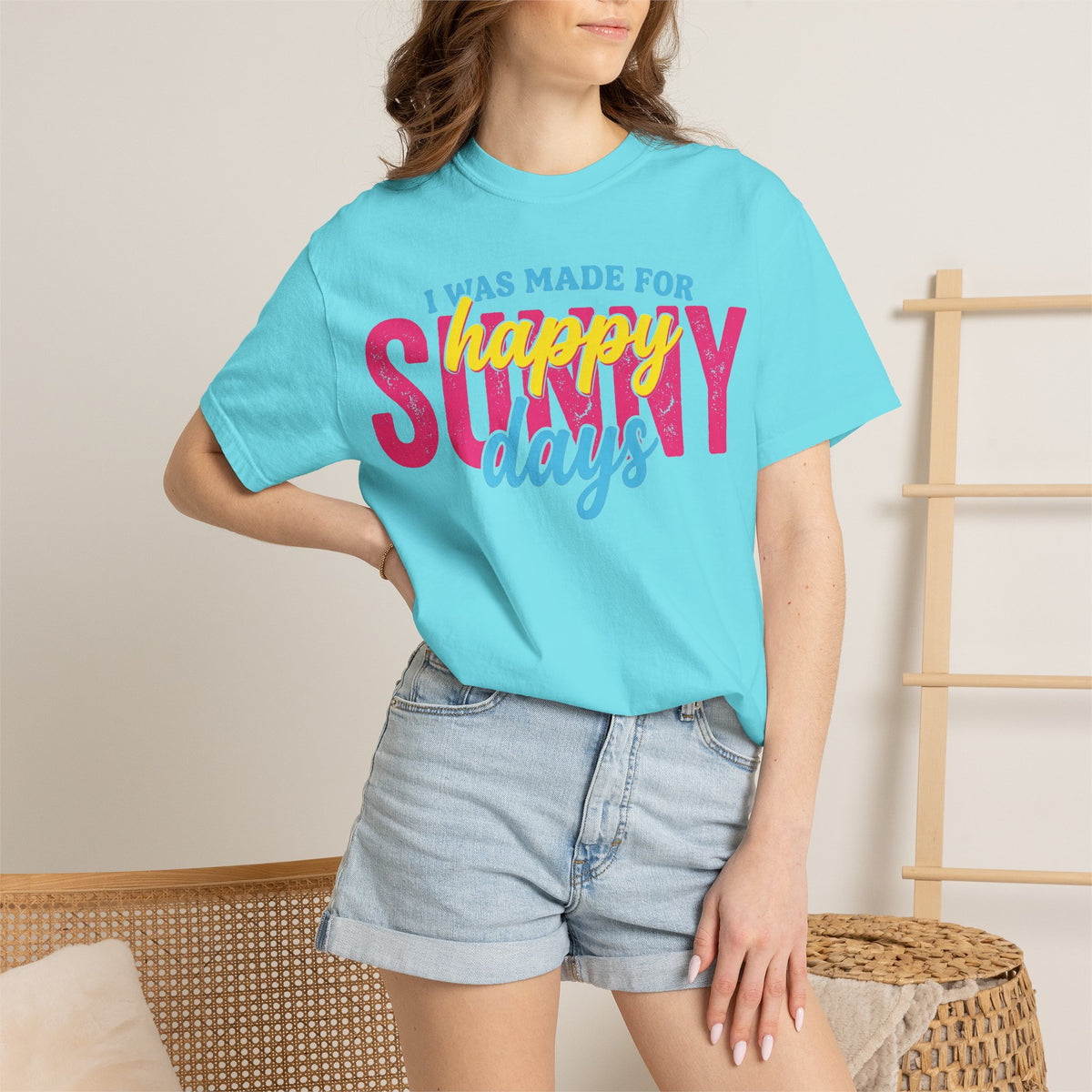 Happy Sunny Days Wide Shirt, Retro Layered Type Summer Tee, Bright Vacation Shirt, Summer Gift
