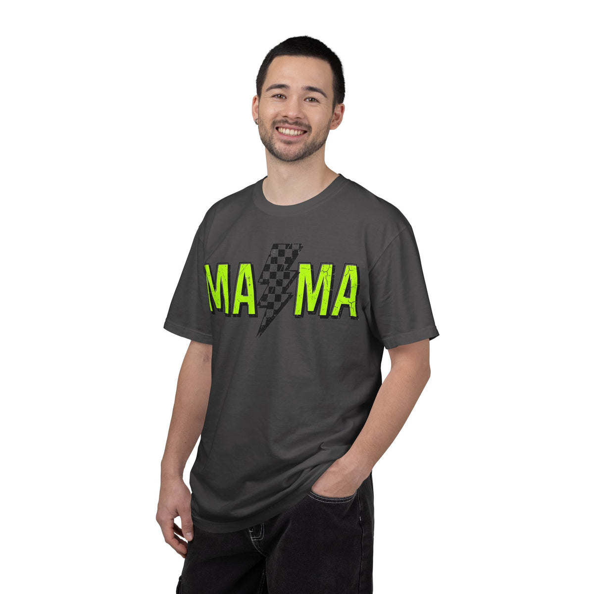 Mama Lightning Bolt Shirt, Neon Green Checkered Bolt Tee, Edgy Mom Shirt, Mama Gift