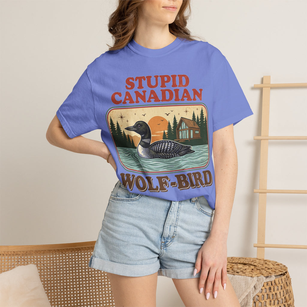 Stupid Canadian Wolf-Bird Shirt, Retro Loon Lake Badge Tee, Funny Canada Cabin Shirt, Lake Life Gift