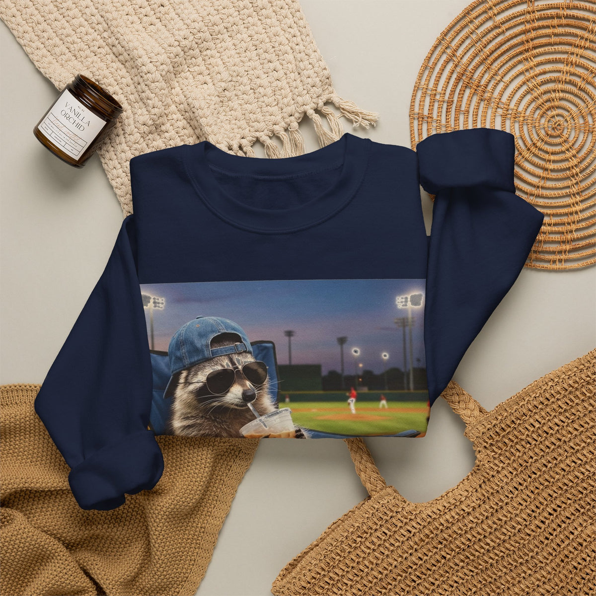 I Live Here Now Raccoon Baseball Sweatshirt, Funny Baseball Mom Sweatshirt, Raccoon Camp Chair Stadium Sweatshirt, Travel Ball Parent Gift,