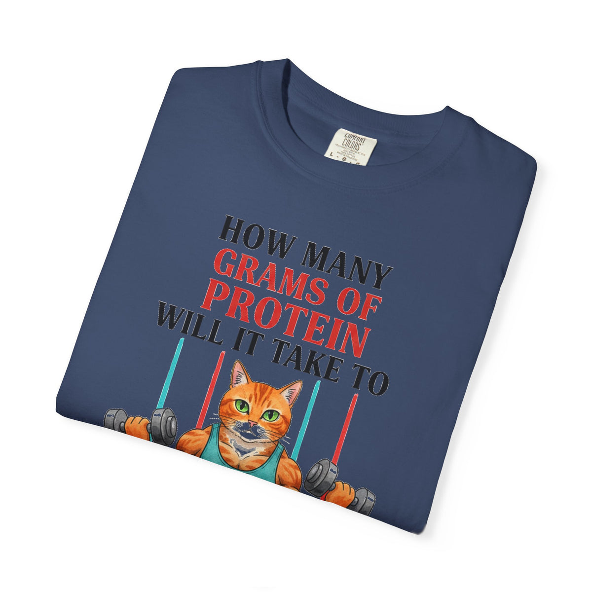 How Many Grams Of Protein Tall Shirt, Funny Buff Cat Gym Tee, Protein Humor Shirt, Weightlifting Gift