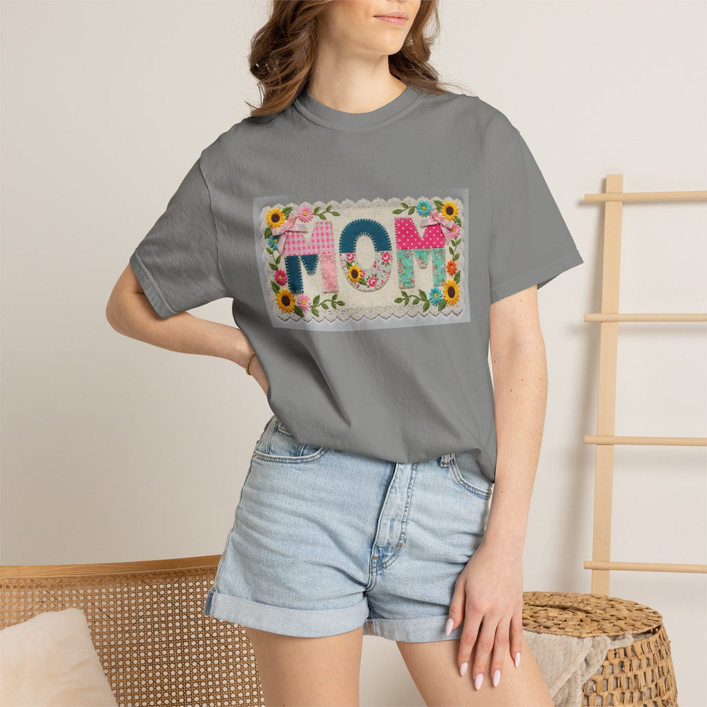 Mom Floral Applique Shirt, Faux Embroidery Sunflower MOM Tee, Mothers Day Shirt, Mom Gift