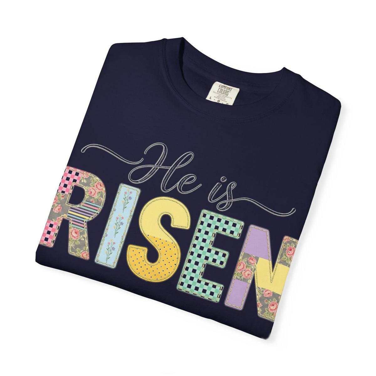 He Is Risen Floral Applique Shirt, Rose Gingham Easter Tee, Christian Patchwork Shirt, Easter Gift