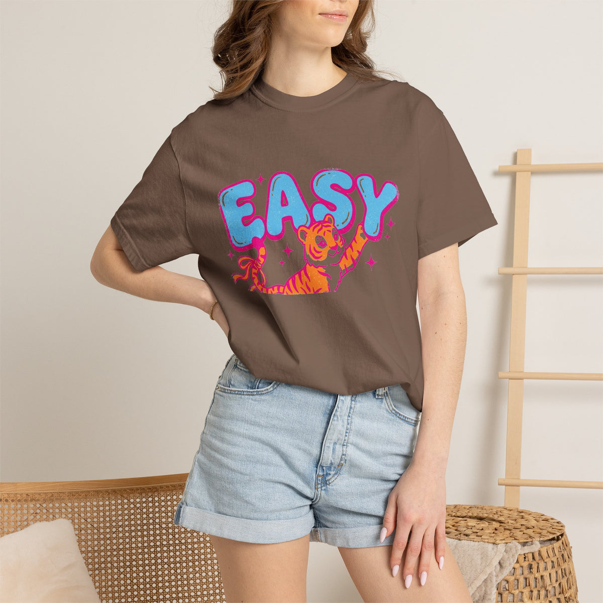 Easy Tiger Shirt, Y2K Bubble Letter Tiger Tee, Pink And Blue Retro Shirt, Funny Flirty Gift
