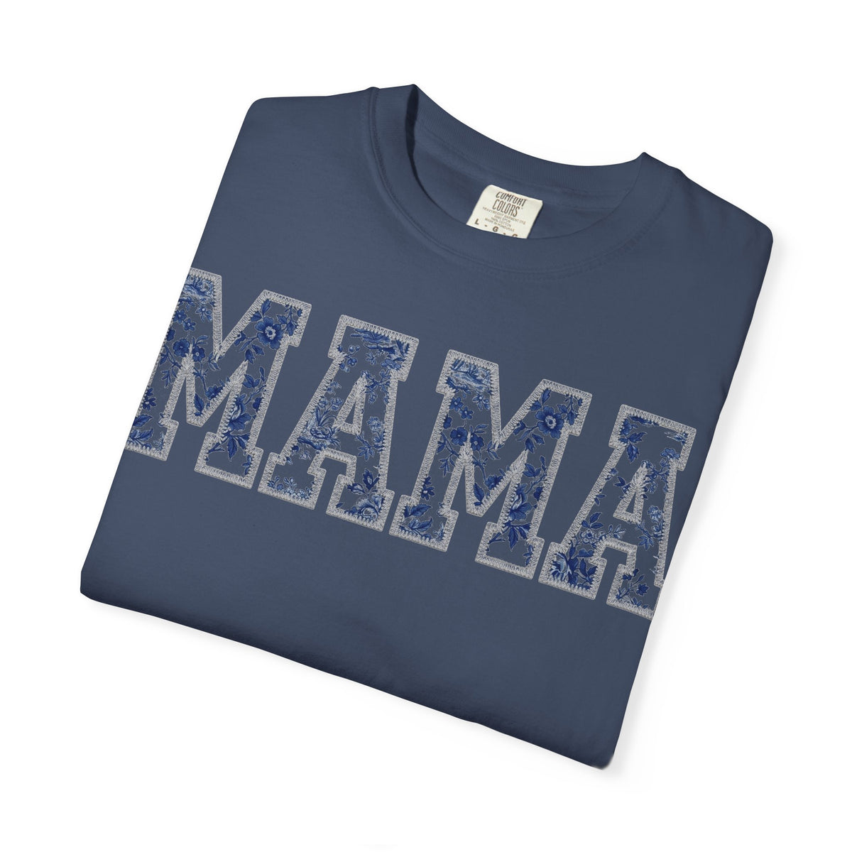 Mama Blue Toile Shirt, Delft Floral Applique Varsity Tee, Chinoiserie Mom Shirt, Mothers Day Gift