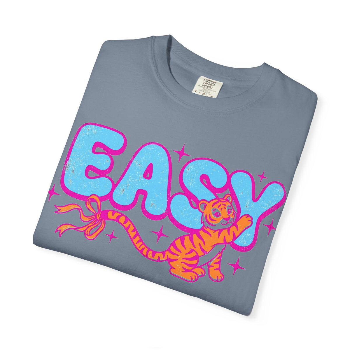 Easy Tiger Bow Shirt, Y2K Cub Bubble Type Tee, Retro Pink Blue Tiger Shirt, Trendy Gift