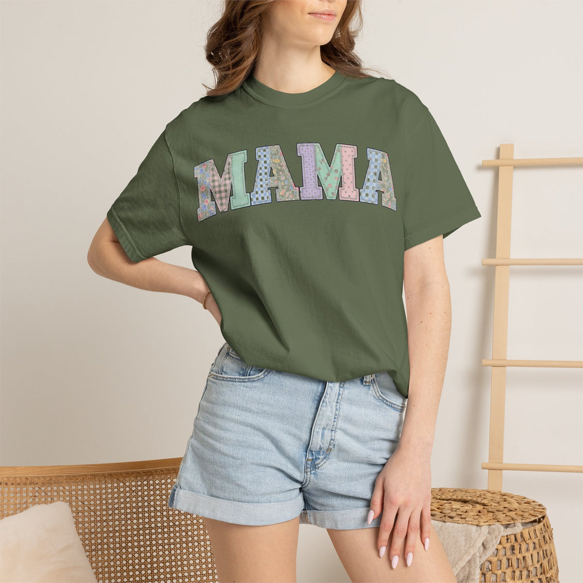 Mama Soft Patchwork Shirt, Small Pastel Applique Tee, Shabby Chic Mama Shirt, Mom Gift