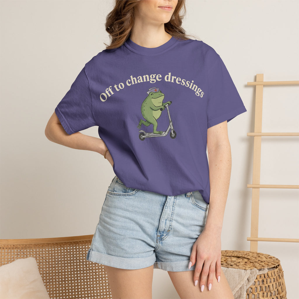 Off To Change Dressings Wide Shirt, Nurse Frog On A Scooter Tee, Funny Wound Care Shirt, RN Gift