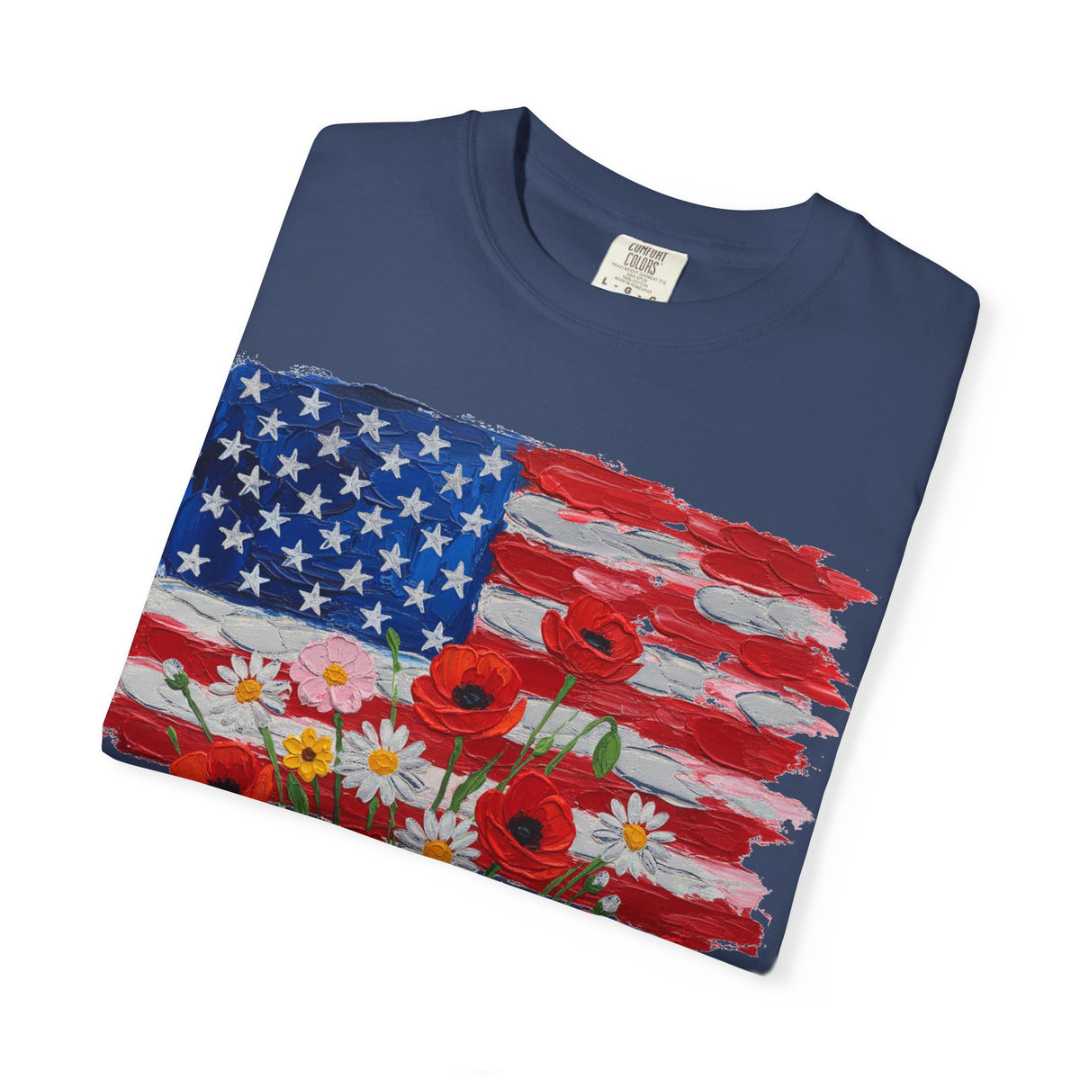 American Flag Poppy Bouquet Shirt, Impasto Patriotic Floral Tee, Memorial Day Shirt, Veterans Gift
