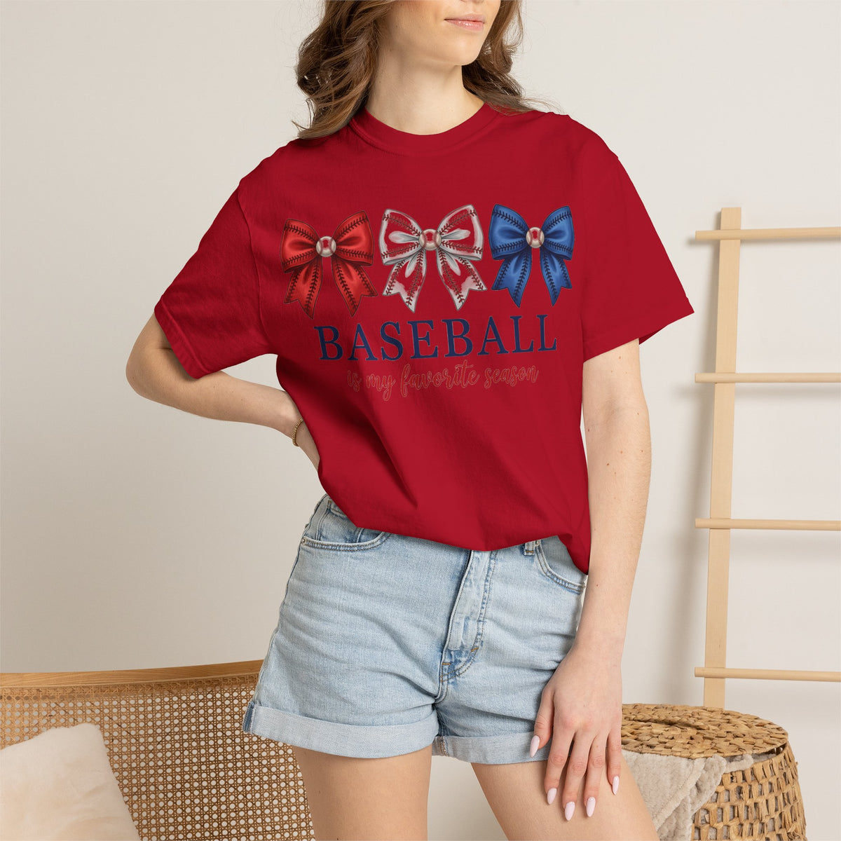 Baseball Is My Favorite Season Tee, Small Bow Trio Baseball Shirt, Coquette Sports Mom Shirt, Game Day Gift