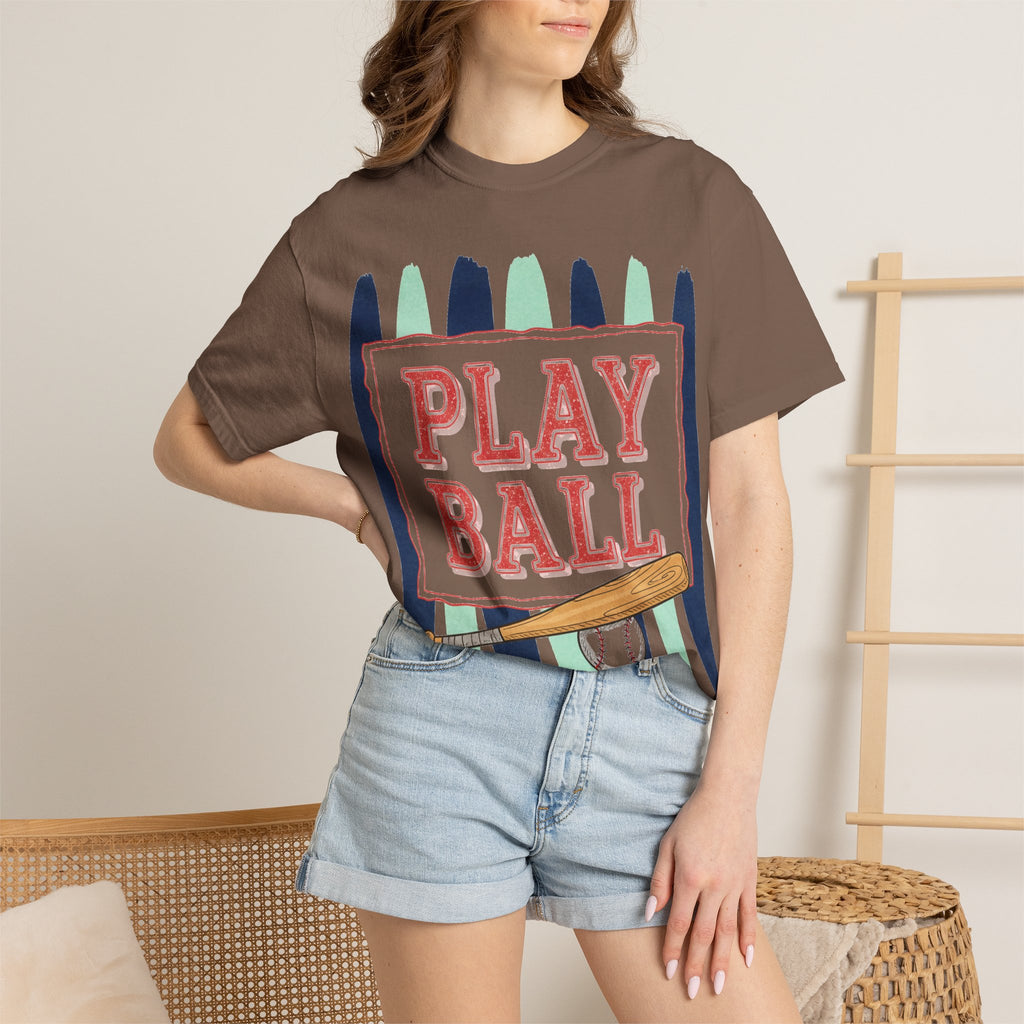 Play Ball Tall Stripe Shirt, Painted Baseball Panel Tee, Game Day Baseball Shirt, Sports Mom Gift