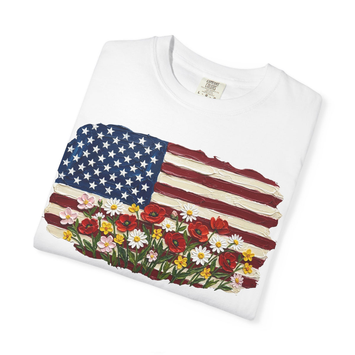 Impasto American Flag Wildflowers Shirt, Painted Flag Floral Tee, Patriotic Garden Shirt, Fourth Of July Gift