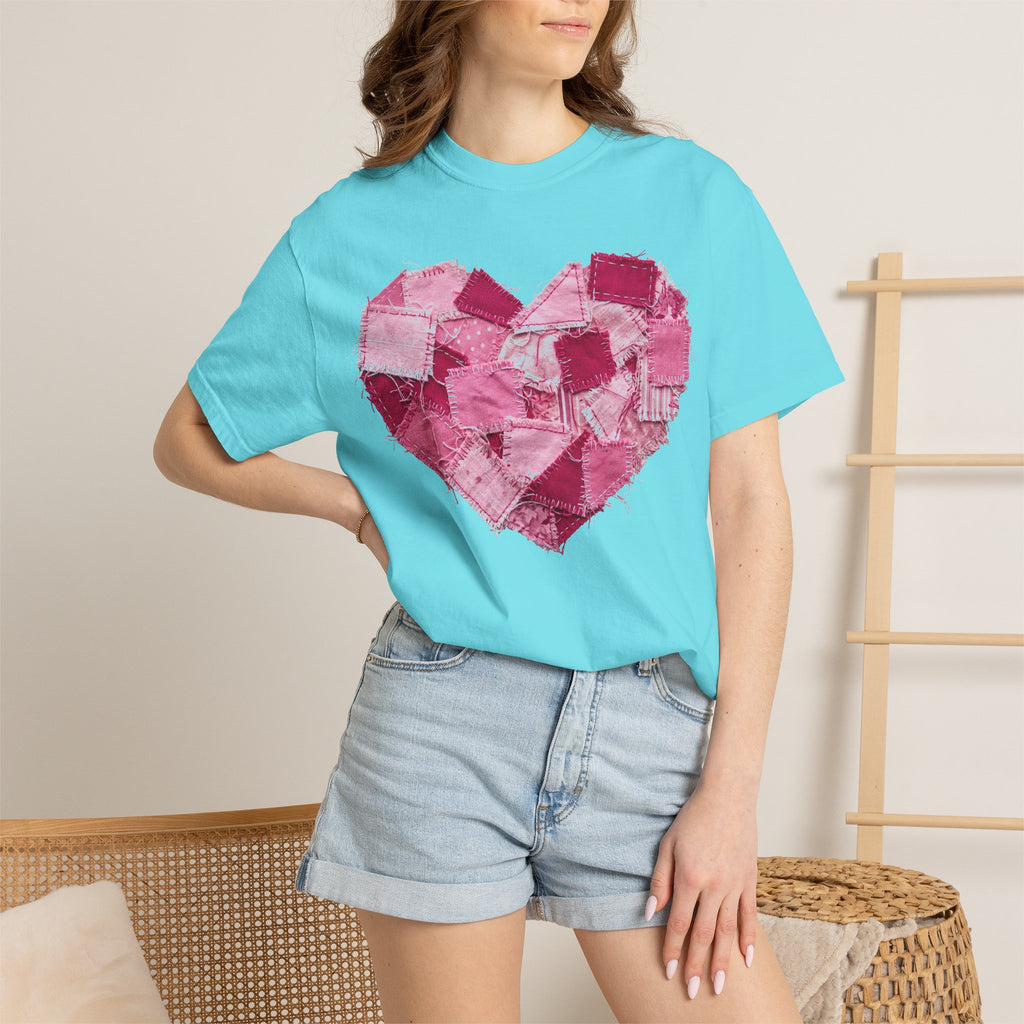 Scrappy Patchwork Heart Shirt, Frayed Quilt Valentine Tee, Cottagecore Heart Shirt, Quilter Gift