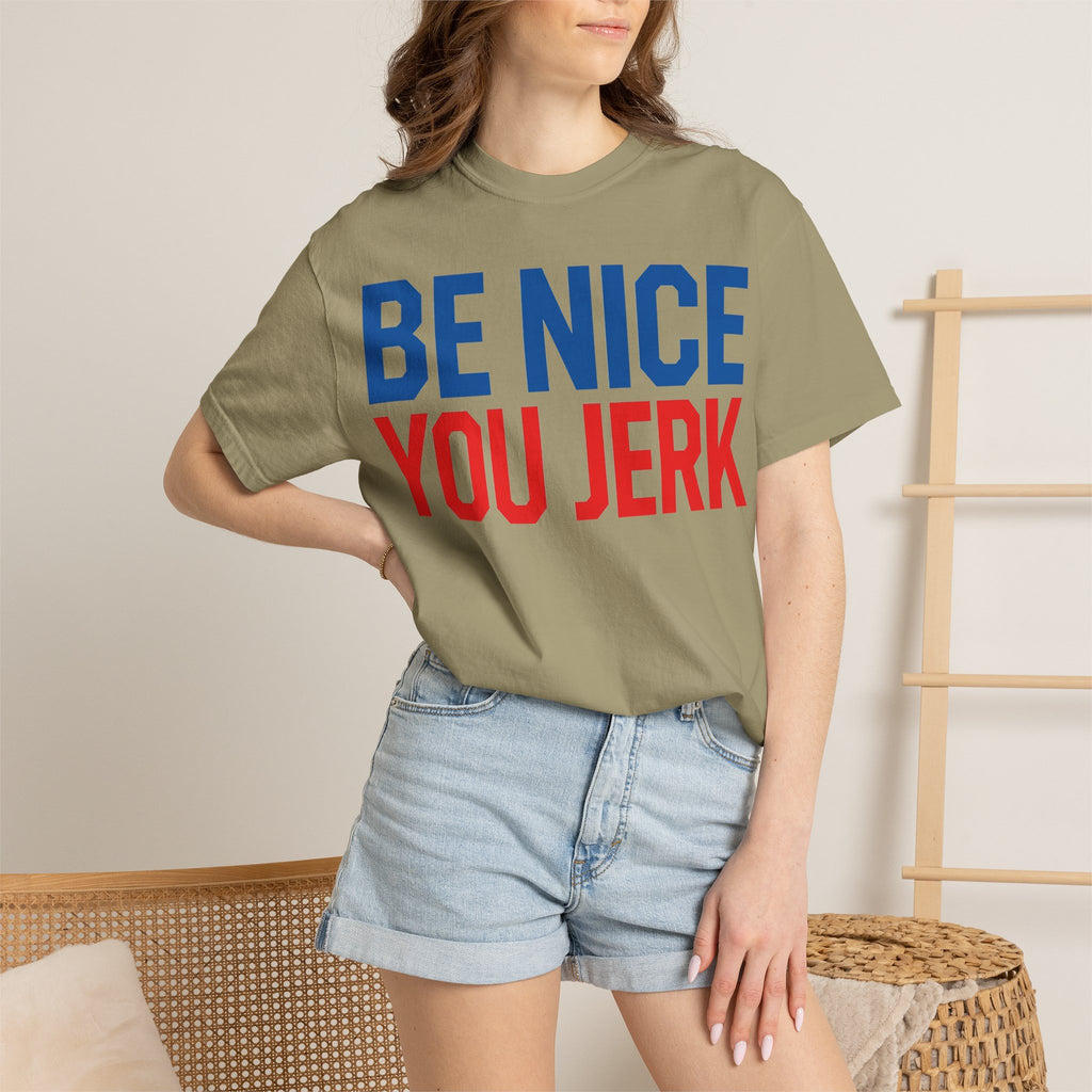 Be Nice You Jerk Shirt, Funny Sarcastic Quote Tee, Bold Retro Typography Shirt, Snarky Gift